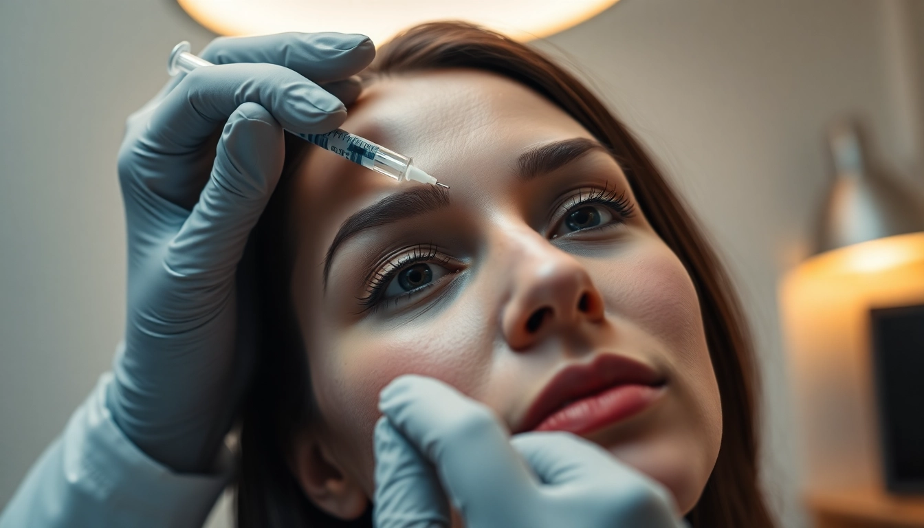 Professional administering Botox Behandlung on a patient's forehead for youthful appearance and wrinkle reduction.